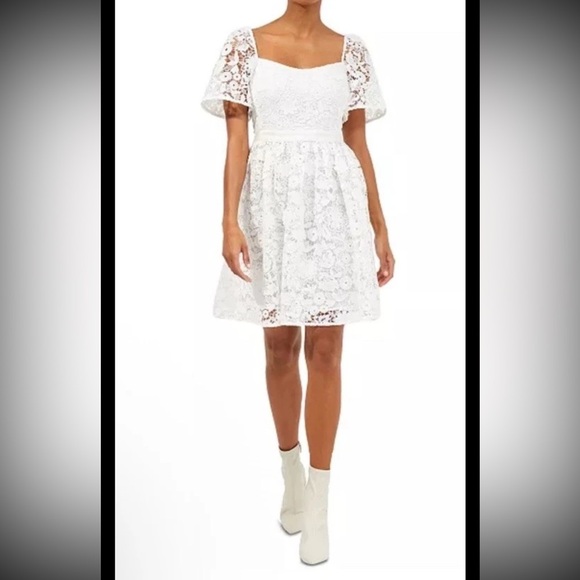 French Connection Cellila Cabello White Lace Short Mini Dress 6 - Picture 1 of 8